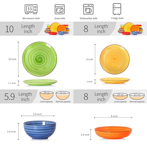 Image of Selamica Ceramic Plates and Bowls Sets,24 Pieces Dinnerware Sets for 6,Scratch Resistant Dish Set for holiday gathering,Dishwasher & Microwave Safe, Dopamine