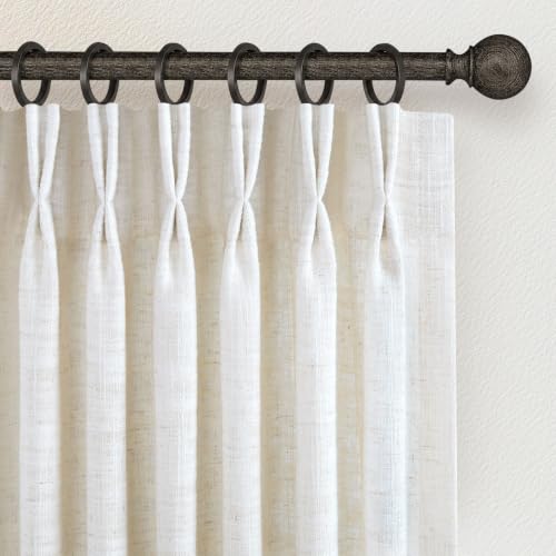 INOVADAY Memory Trained Pinch Pleated Curtains 90 Inches Long Linen Curtains for Living Room 2 Panel Set Pinch Pleated Drapes with Hooks Light Filtering Window Treatment 40 W x 90 L Beige White