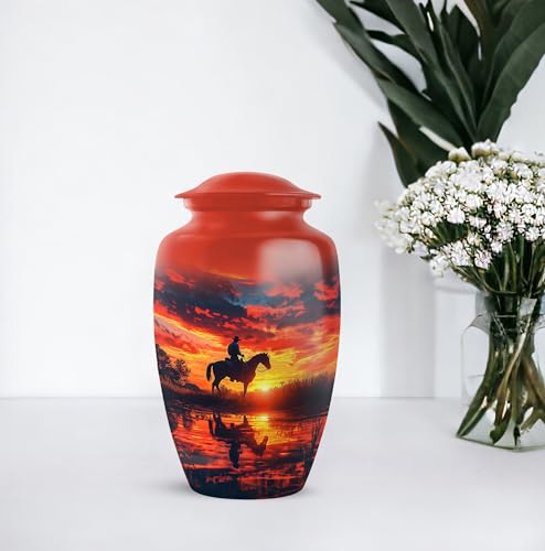 Image of Cowboy Urn - Large & Small Urns for Ashes Adult Male - Unique Cremation Urns for Human Ashes - Companion Urns for 2 Adults - Memorial Ash Containers - 10 inch & 3 inch Pack of 3