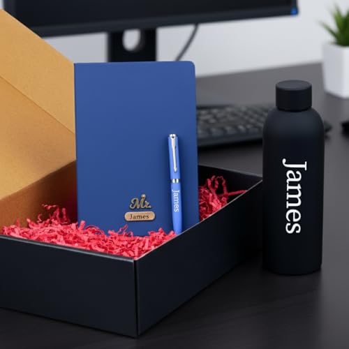 Image of Personalized Name & Charm On Diary Pen & Bottle 3pcs Combo Gift Set for Men & Women Customized Corporate Office Farewell Birthday Gift for Employees Corporate Gift for Clients, Combo Gift Set For Family and Friends (Blue)