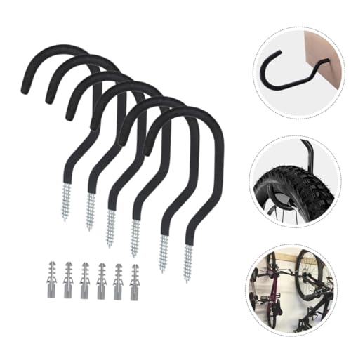 Abaodam 6個 ガレージ用自転車壁掛けフック 耐荷重メッキ鋼製 拡張管付き ストラップで固定可能 スペース節約バイクハンガー