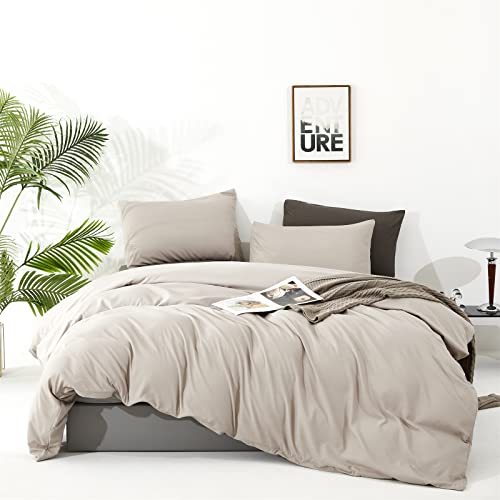 Wellboo Beige Comforters Queen Size Solid Light Brown Bedding Comforter Sets Cotton Plain Dark Khaki Warm Blankets Women Men Modern Taupe Quilts Soft Durable Tan Solid Color Comforters Health Cozy Bed #TOP21