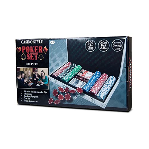 Premium Casino Style 300 Pieces Poker Chips Set, With Aluminum Finish Case, 2 Decks Of Cards, 5 Dice, 1 Dealer Button For Texas Holdem Blackjack Gambling #TOP2