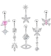 FIRAZIO Belly Button Ring Surgical Stainless Steel Dangle Belly Button Rings for Women 14G Gold S...