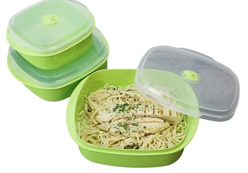 Image of Reston Lloyd Nesting Microwave Containers, Set of 3, Adjustable Steam Vents, Airtight, Meal Prep, Durable BPA-Free Plastic- Freezer & Dishwasher Safe, Cookware & Food Storage, Anyday Cookware, Seafoam