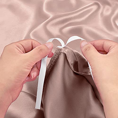 Image of Ersmak 6 Pieces Satin Duvet Cover Full /Queen Size Luxury Silky Bedding Duvet Cover Set with 1 Soft Duvet Cover, 4 Queen Pillowcases and 1 Body Pillowcase, Champagne