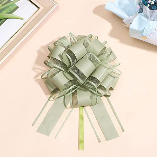Chexin Lot de 6 Grands nœuds avec Ruban Cadeau - Diamètre : 18 cm - pour Bricolage et Emballage, nœuds décoratifs pour Mariage, Anniversaire et Noël - Vert