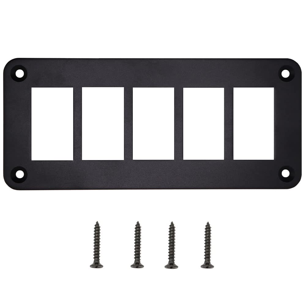 HOKAAER 5 Way Rocker Switch Panel Housing Holder, Rocker Toggle Switch Panel Housing Bracket, Black Waterproof Anodized Aluminium Panel, with Screws