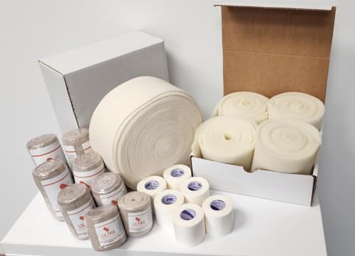 ULTRA THERAPY SUPPLIES Double Leg Lymphedema Compression Kit – Multi-Layer Compression System with Stockinette, Artiflex Soft Cotton Padding, Short Stretch Bandages, Foam Rolls, and Silk Tape, White
