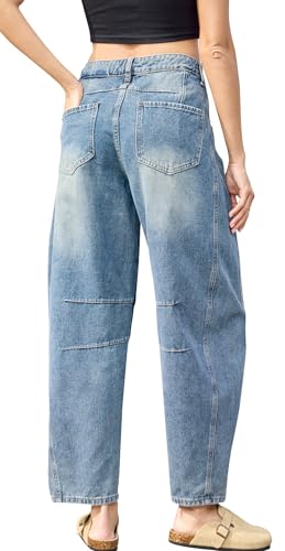 HUNGSON Women's Barrel Jeans Wide Leg Mid Rise Loose Y2k Baggy Boyfriend Jeans Denim Ankle Pants3