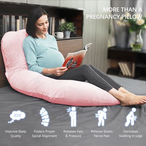 Image of MOON PARK Pregnancy Pillows for Sleeping - U Shaped Full Body Maternity Pillow with Removable Cover - Support for Back, Legs, Belly, HIPS - 65 Inch - Pink