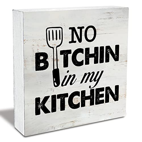 Rustic in My Kitchen Wood Box Sign Funny Kitchen Wooden Box Sign Farmhouse Home Desk Shelf Decor (5 X 5 Inch)