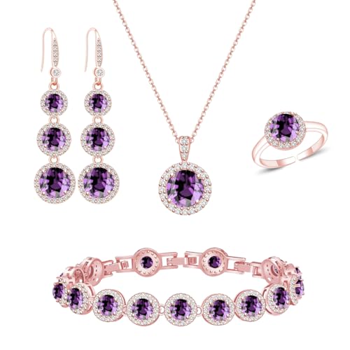 LMXXVJ Jewelry Set for Women，Necklace Earrings Adjustable Ring Bracelet Set Birthday Anniversary Mother’s Day Christmas Day Fashion Formal Jewelry Gift Girl/Mom/Wife/Grandmother/Best Friend/Aunt,