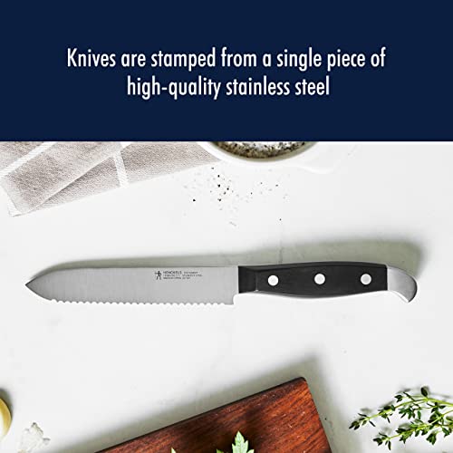 HENCKELS Statement Razor-Sharp 5-inch Serrated Utility Knife, Tomato Knife, German Engineered Informed by 100+ Years of Mastery, Black/Stainless Steel - Image 3