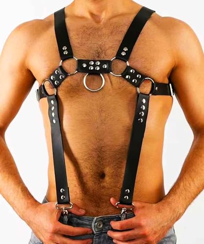 Fstrend Men's Chest Harness Suspenders Belt Black Leather Shoulder Strap Fashion Rave Body Accessory3