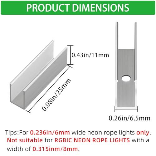 Image of neon Rope Light Clips 20 - Piece High - Quality Aluminum Neon Light Clips Kit Made of Durable Aluminum, Waterproof for Outdoor use, and Easy to Install Perfect for DIY neon Signs