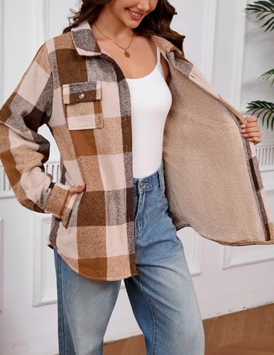 Elesuit Women's Sherpa Lined Flannel Shirt Jacket Plaid Button Down Jacket Coat for Women with Pocket4