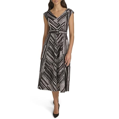 Image of Calvin Klein Women's Sleeveless V-Neck Belted A-Line Midi Dress