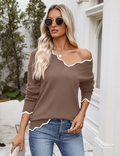 Image of Zeagoo Women's 2026 Fall V Neck Sweater Long Sleeve Lightweight Knit Tops