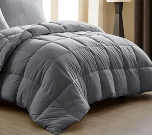Edredom Toque de Plumas Dupla Face, Microfibra Plumage Liso Quadriculado (Cinza Chumbo, Casal)