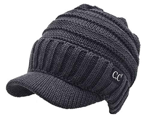 Image of C.C Trendy Warm Oversized Chunky Soft Oversized Ribbed Slouchy Knit Hat with Visor Brim