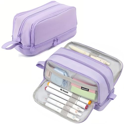 My Royale® - Estuche Escolar 4 Compartimentos, Estuche Gran Capacidad, Estuches para Colegio, Estuches Grandes, Material Escolar, Maquillaje, Todos Tus útiles organizados, Pencil Case, Color Morado.