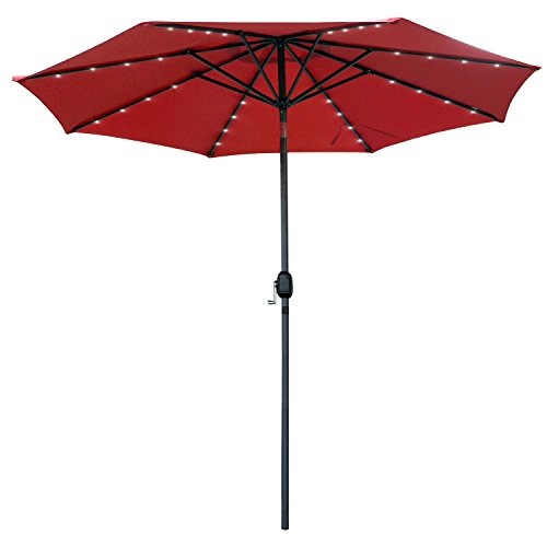 SNAIL 9 feet Solar Powered LED Patio Umbrella with 32 Lights, Illuminated Outdoor Aluminum Market Umbrella with Push Button Tilt, Burgundy - Thumbnail 3