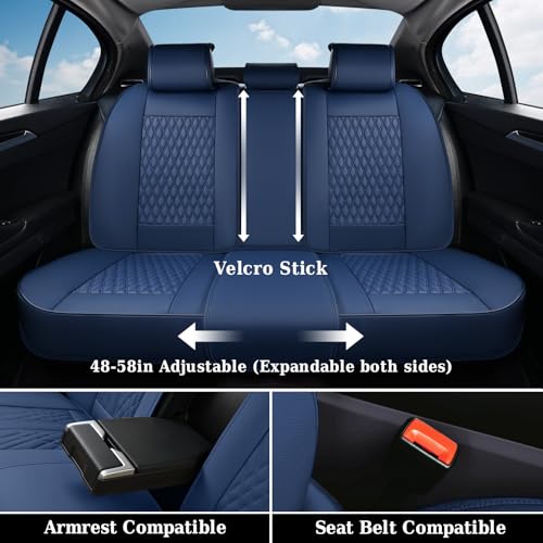 Image of Coverado Car Seat Covers Full Set, Nappa Leather Seat Covers for Car, Waterproof Car Seat Protector with Lumbar Support, Automotive Seat Covers Universal Fit for Most Cars SUV Trucks (Blue)