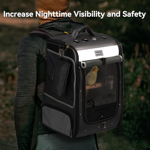 Porta-pássaros com tampa de sombra, poleiro de altura ajustável, 2 tigelas de alimentador e ótima ve