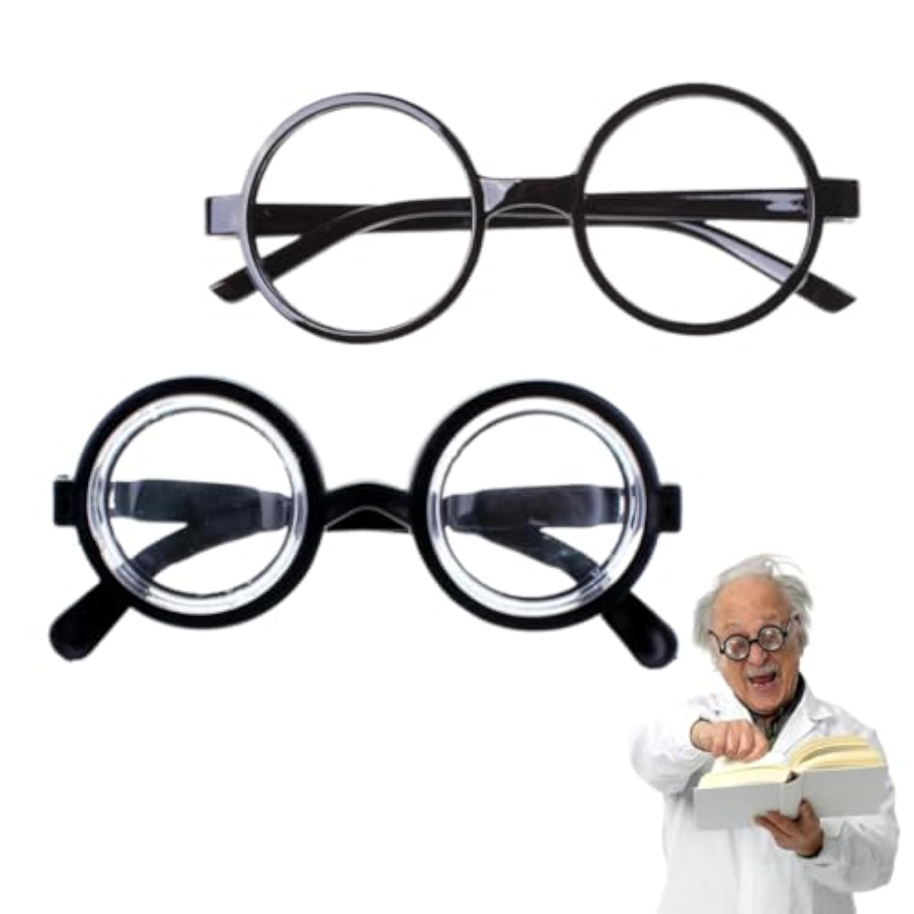 OHREN 2 Piezas Gafas de Nerd - Divertidas Gafas de Pasta sin Graduación - Accesorio de Disfraz para Abuela, Nerd, Profesor Loco o Científico (negro)
