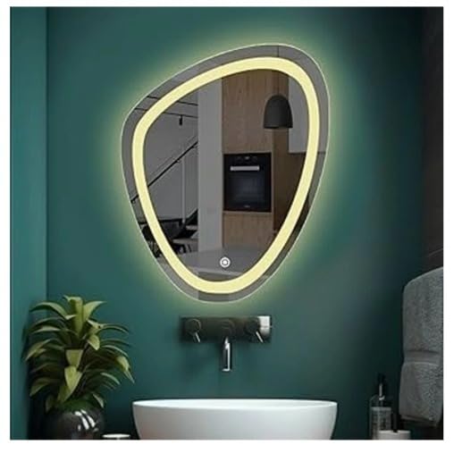 Image of HD Glass Led Light Glass Mirror for Wall, Bathroom, Bedroom, Living Room, Makeup Room, 3 in 1 Color Light Wall Mirror (18x24 Inch), Warm, White & Natural