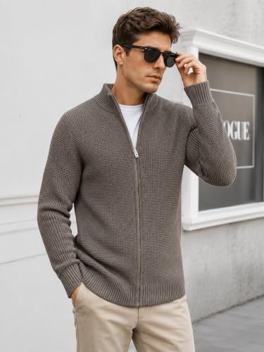 Image of TYSORT Men's Cotton Full Sleeve High Neck Full Zipper Sweater for Men, Cable Knitted Cardigan for Men