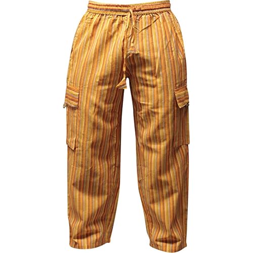 SHOPOHOLIC FASHION Pantalones Hippies de Pierna Ancha Unisex con Bolsillos Laterales Diseño de Rayas Naranja Orange Mix XXXL 100% Algodón