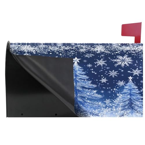 Image of Merry Christmas Tree Magnetic Mailbox Cover Large 21 X 25 in Winter Snowflake Snow Blue White Xmas Mail Box Covers Decals Wraps Post Box Outdoor Decorations