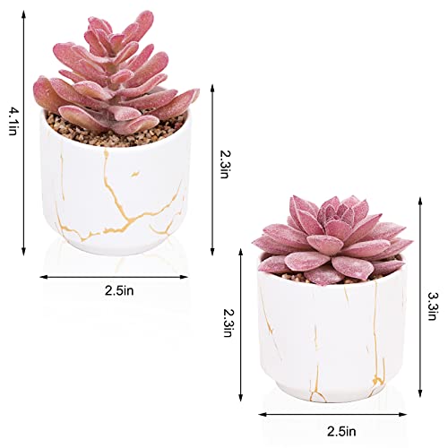 Cewor 2 White Ceramic Pots Succulent Artificial Plants, Mini Succulents Plants Artificial, Fake Plants For Shelves Decor, Bathroom, Bedroom, Office Decor, Desk Decorations For Women Pink #TOP1
