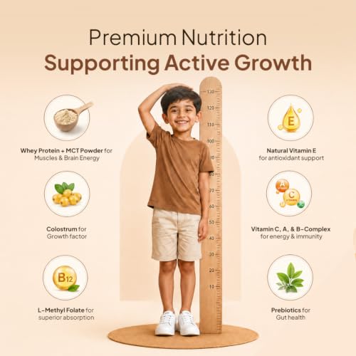 Image of Miduty ProGrow+ Kids Chocolate Shake with Whey, MCT & Colostrum - Supports Growth, Energy, Brain & Immunity - With Active Vitamins, Minerals & Herbal Extracts - Chocolate, 400g