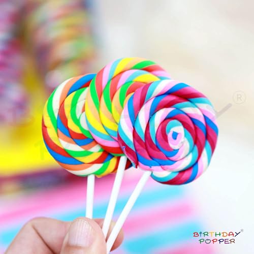 Image of Birthday Popper 36 Pcs Scented Candy Erasers for Kids as Birthday Return Gifts | Colorful Realistic Lollipop Pencil Erasers for School Stationery, Goodie Bags, Classroom Rewards for Boys & Girls