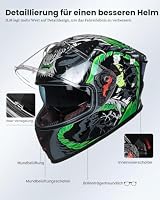 ILM Motorradhelm Integralhelm Herren Damen-Motorcycle Helmet mit 2 Visieren Pinlock-kompatiblen klaren und getönten-Street Bike Motocross Casco DOT&ECE Modell Z501, Legend Green, S – Ansicht 6