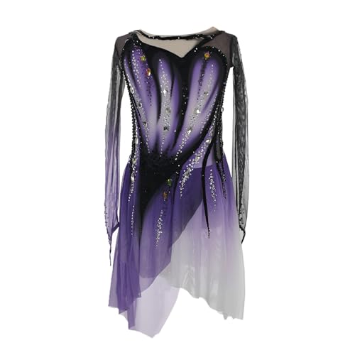 Kmarouse Girls and Ladies Figure Skating Dress, Glittering Rhinestone Design, Stretchy for Competition and Training(X-Small) Purple