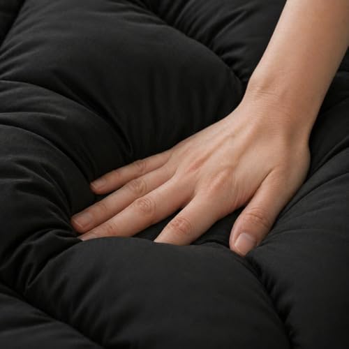 Image of Luxury Hotel Collection Cotton Comforter | All-Season Lightweight Quilt for Hot Sleepers | Plush, Breathable & Box-Stitched (Queen) Black