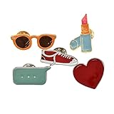MeliMe Cute Cat Animal Floral Fruits Enamel Brooch Pins Cartoon Lapel Pins Lovely Badge for Women Kids Clothing Decoration (Sunglass lipstick shoes set of 6)