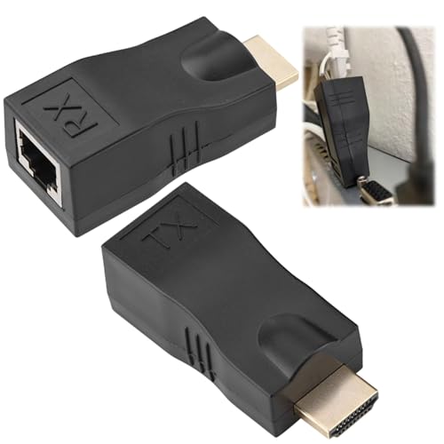 Tissting Extensor HDMI a RJ45, Convertidor Repetidor Transmisor y Receptor sobre Ethernet LAN Cat 5e Cat6, Soporte 3D 1080p HDMI1.4, Fácil de Usar para Monitores, Proyectores, Televisores