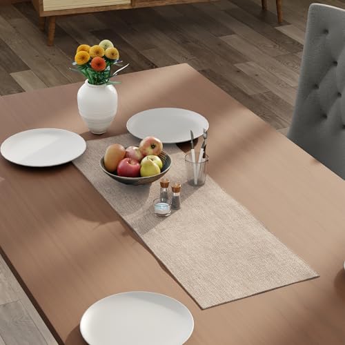 Image of Encasa XO Dining Table Runner for 4 Seater, Chenille Fabric Sand