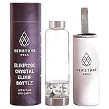 Kristall-Wasserflaschen-Elixier-Set, inkl. authentischem Hämatit und klaren Quarz-Heilkristallen | schwarze Neoprenhülle | Trinken Sie mit Edelsteinen angereichertes Wasser unterwegs