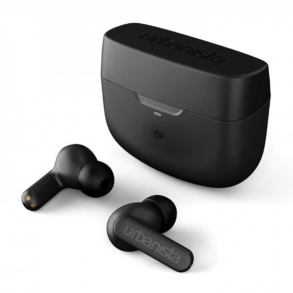 Urbanista Atlanta Écouteurs Hybrides sans Fil à Réduction Active du Bruit, Résistantes aux Éclaboussures, Écouteurs Bluetooth Multipoint, Mode Transparence, Étui de Chargement sans Fil, Noir Minuit