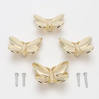 Gold Butterfly Cabinet Knobs Kitchen Hardware for Cabinets Cute Animal Dresser Knobs Furniture Cupboard Handles Single Hole Drawer Knobs and Pulls 4 Pcs (Gold)