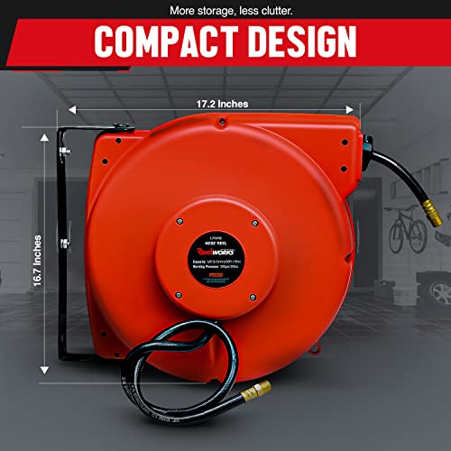 ReelWorks Air Hose Reel Retractable 3/8" Inch x 50' Foot Hybrid Polymer Hose Max 300PSI Commercial Polypropylene Construction - Thumbnail 7