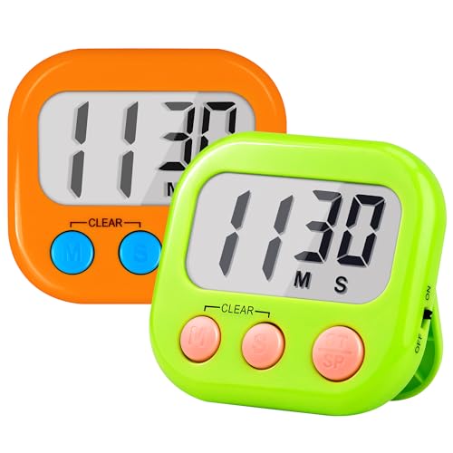 Timer for Kids Digital Kitchen Timers for Cooking- 2 Pack Orange Green