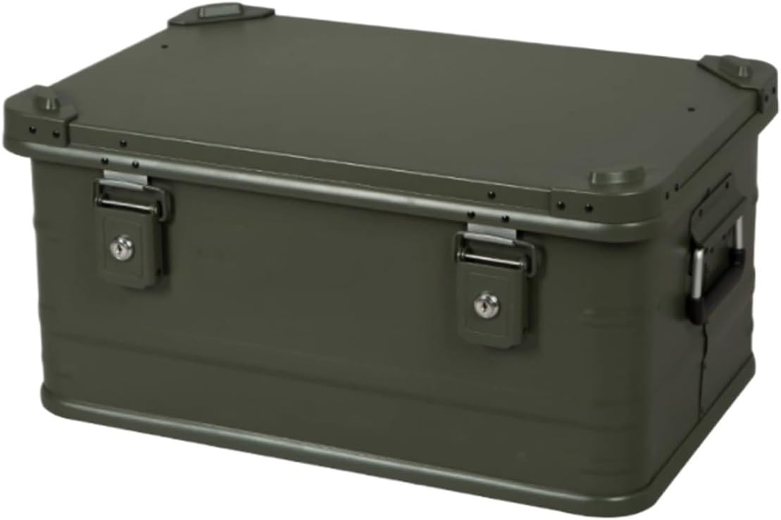 Storage Trunk Metal Waterproof Camping Box Outdoor Storage, 50L Lidded Lockable, Multifunctional Bins for Picnic Car Home, Stackable Utility Camping Storage Box,Green