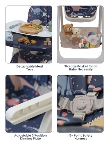 Image of POLKA TOTS Ergonomic High Chair for Baby | Convertible Baby Feeding Chair for 0 to 5 Years| Portable & Foldable Kids Chair for 6 Months to 5 Years | 5 Point Safety Harness & Feeding Tray | Premium Booster Seat - EN14988 Certified